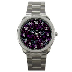 Purple Butterflies Pattern Sport Metal Watch by Valentinaart