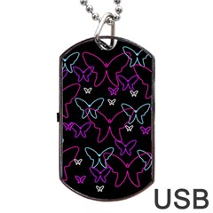 Purple Butterflies Pattern Dog Tag Usb Flash (one Side) by Valentinaart