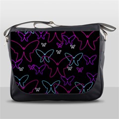 Purple Butterflies Pattern Messenger Bags by Valentinaart