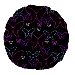 Purple Butterflies Pattern Large 18  Premium Round Cushions by Valentinaart