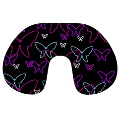 Purple Butterflies Pattern Travel Neck Pillows by Valentinaart