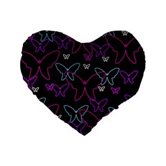 Purple Butterflies Pattern Standard 16  Premium Flano Heart Shape Cushions by Valentinaart