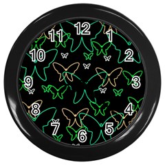 Green Butterflies Wall Clocks (black) by Valentinaart