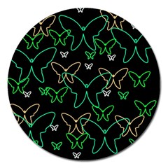 Green Butterflies Magnet 5  (round) by Valentinaart