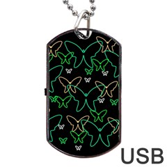 Green Butterflies Dog Tag Usb Flash (one Side) by Valentinaart