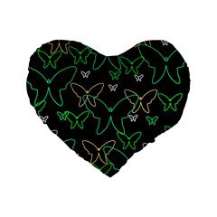 Green Butterflies Standard 16  Premium Heart Shape Cushions by Valentinaart