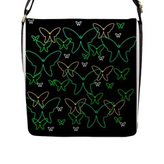 Green Butterflies Flap Messenger Bag (l)  by Valentinaart