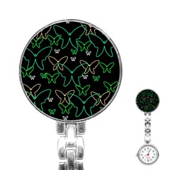 Green Butterflies Stainless Steel Nurses Watch by Valentinaart