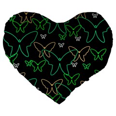 Green Butterflies Large 19  Premium Flano Heart Shape Cushions by Valentinaart