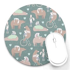 Bear Ruding Unicycle Unique Pop Art All Over Print Round Mousepads