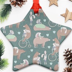 Bear Ruding Unicycle Unique Pop Art All Over Print Ornament (Star) 