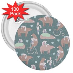 Bear Ruding Unicycle Unique Pop Art All Over Print 3  Buttons (100 pack) 