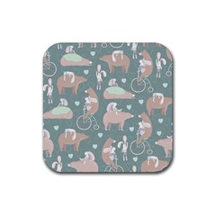 Bear Ruding Unicycle Unique Pop Art All Over Print Rubber Coaster (Square) 