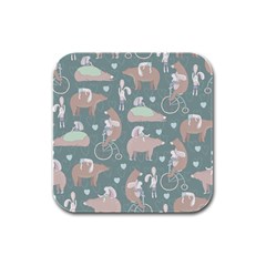 Bear Ruding Unicycle Unique Pop Art All Over Print Rubber Square Coaster (4 Pack)  by CraftyLittleNodes