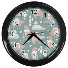 Bear Ruding Unicycle Unique Pop Art All Over Print Wall Clocks (Black)