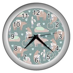 Bear Ruding Unicycle Unique Pop Art All Over Print Wall Clocks (Silver) 