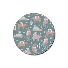 Bear Ruding Unicycle Unique Pop Art All Over Print Rubber Coaster (Round) 