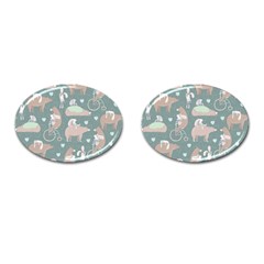 Bear Ruding Unicycle Unique Pop Art All Over Print Cufflinks (Oval)