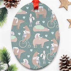 Bear Ruding Unicycle Unique Pop Art All Over Print Oval Ornament (Two Sides)