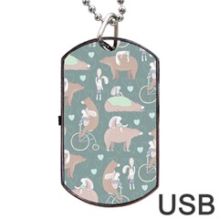 Bear Ruding Unicycle Unique Pop Art All Over Print Dog Tag Usb Flash (two Sides)  by CraftyLittleNodes