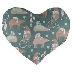 Bear Ruding Unicycle Unique Pop Art All Over Print Large 19  Premium Flano Heart Shape Cushions