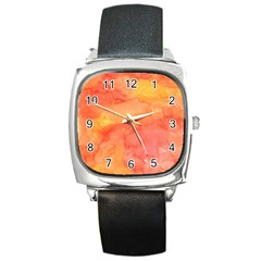 Watercolor Yellow Fall Autumn Real Paint Texture Artists Square Metal Watch by CraftyLittleNodes