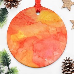 Watercolor Yellow Fall Autumn Real Paint Texture Artists Round Ornament (two Sides)  by CraftyLittleNodes