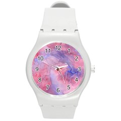 Galaxy Cotton Candy Pink And Blue Watercolor  Round Plastic Sport Watch (m) by CraftyLittleNodes