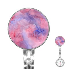 Galaxy Cotton Candy Pink And Blue Watercolor  Stainless Steel Nurses Watch