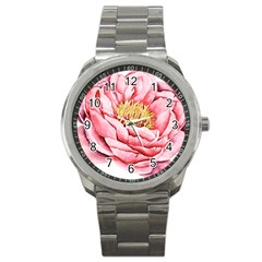 Large Flower Floral Pink Girly Graphic Sport Metal Watch by CraftyLittleNodes