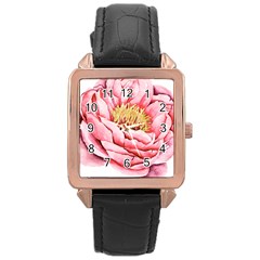 Large Flower Floral Pink Girly Graphic Rose Gold Leather Watch 