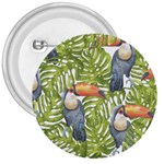 Tropical Print Leaves Birds Toucans Toucan Large Print 3  Buttons Front