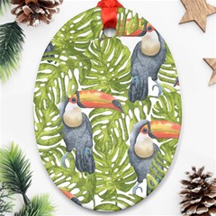 Tropical Print Leaves Birds Toucans Toucan Large Print Ornament (oval) 