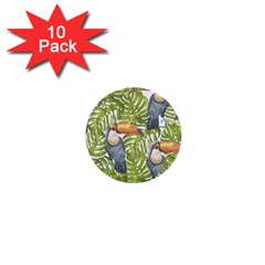 Tropical Print Leaves Birds Toucans Toucan Large Print 1  Mini Buttons (10 Pack)  by CraftyLittleNodes