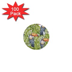 Tropical Print Leaves Birds Toucans Toucan Large Print 1  Mini Buttons (100 Pack)  by CraftyLittleNodes