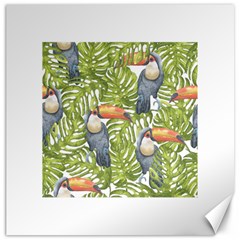 Tropical Print Leaves Birds Toucans Toucan Large Print Canvas 20  X 20   by CraftyLittleNodes