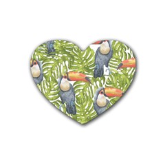 Tropical Print Leaves Birds Toucans Toucan Large Print Heart Coaster (4 Pack)  by CraftyLittleNodes