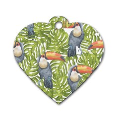 Tropical Print Leaves Birds Toucans Toucan Large Print Dog Tag Heart (one Side) by CraftyLittleNodes