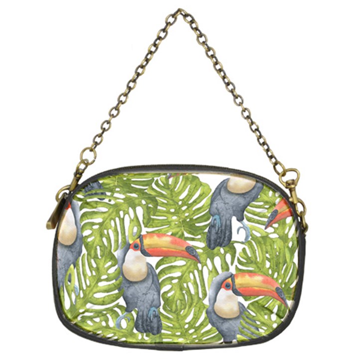 Tropical Print Leaves Birds Toucans Toucan Large Print Chain Purses (Two Sides) 