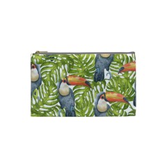 Tropical Print Leaves Birds Toucans Toucan Large Print Cosmetic Bag (small)  by CraftyLittleNodes