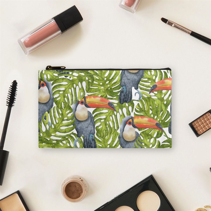 Tropical Print Leaves Birds Toucans Toucan Large Print Cosmetic Bag (Small) 