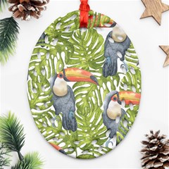 Tropical Print Leaves Birds Toucans Toucan Large Print Ornament (oval Filigree) 