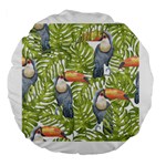 Tropical Print Leaves Birds Toucans Toucan Large Print Large 18  Premium Flano Round Cushions Front