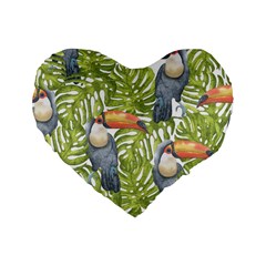 Tropical Print Leaves Birds Toucans Toucan Large Print Standard 16  Premium Flano Heart Shape Cushions