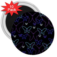 Blue Neon Butterflies 3  Magnets (10 Pack)  by Valentinaart