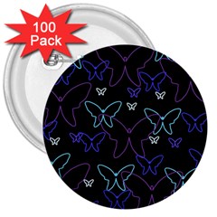 Blue Neon Butterflies 3  Buttons (100 Pack)  by Valentinaart