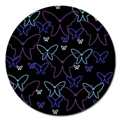 Blue Neon Butterflies Magnet 5  (round) by Valentinaart