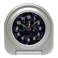 Blue Neon Butterflies Travel Alarm Clocks by Valentinaart