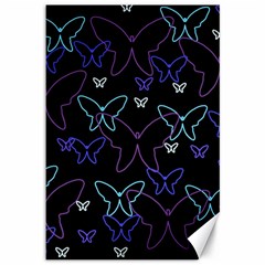 Blue Neon Butterflies Canvas 12  X 18   by Valentinaart