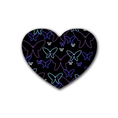 Blue Neon Butterflies Heart Coaster (4 Pack)  by Valentinaart